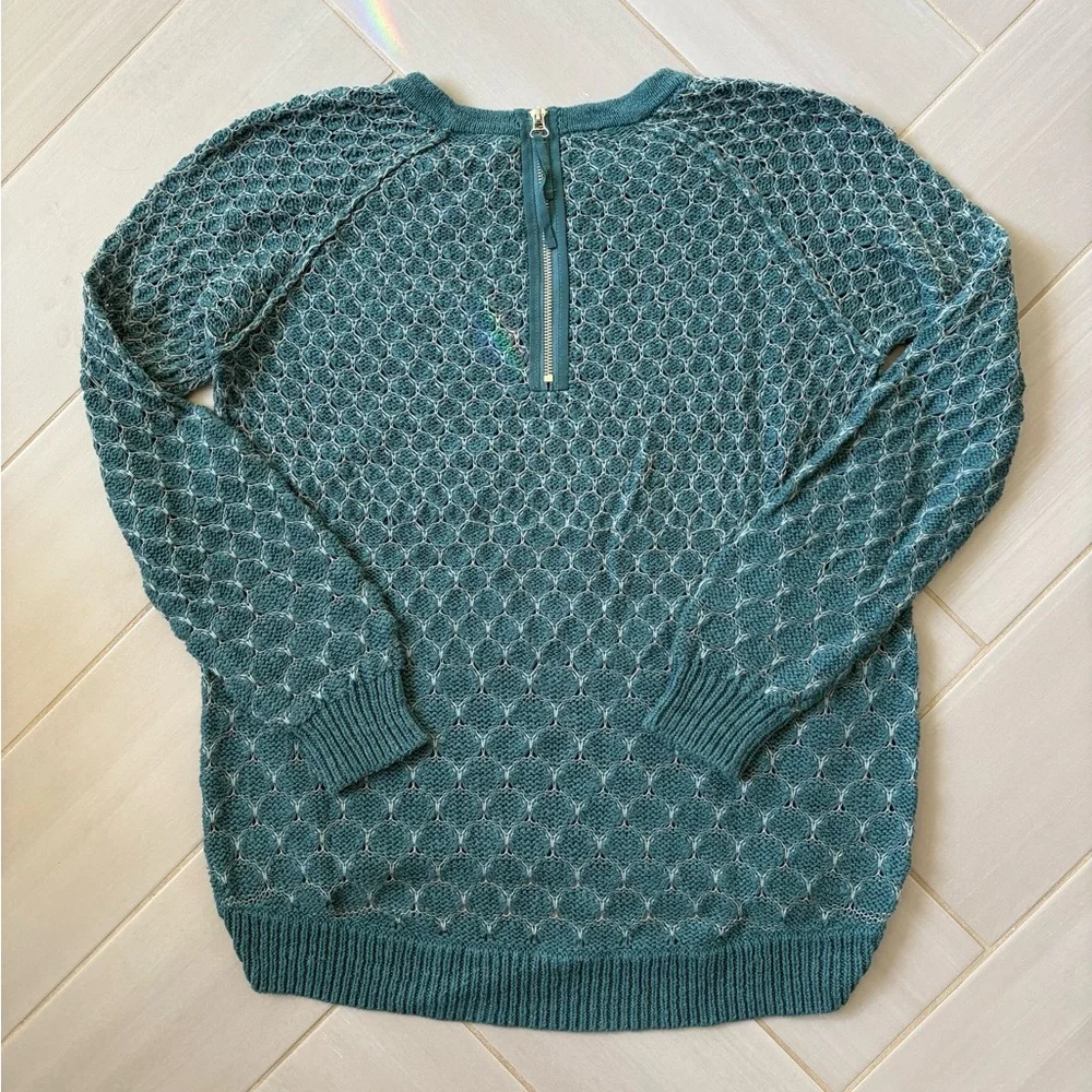 Anthropologie Moth Dot Dot Teal Textured Crew Neck Sweater - Picture 4 of 5